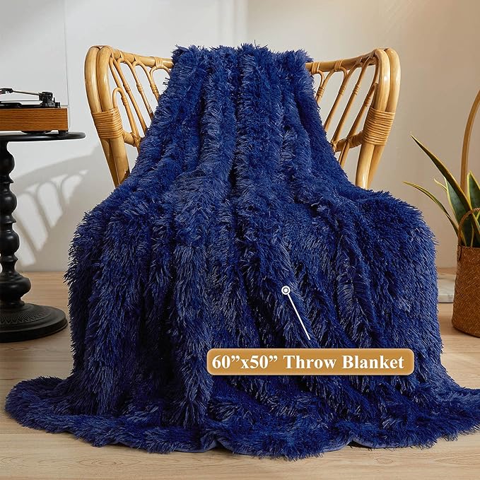 XeGe Luxury Faux Fur Throw Blanket, Blue Soft 50x60 Fluffy Blanket Throw, Shaggy Plush Decorative Couch Blanket, Cute Furry Bed Throw Holidy Fuzzy Lap Blanket for Kids Women Men Teen Girls Royal Blue