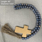 Fenisam 40" Handmade Farmhouse Bead Garland Wood with Tassel, Boho Chic Decorative String Beads Home Décor, Table Tiered Tray Country Wooden Accents (Ocean Mist Gold, Small)