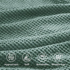 Bedsure Cotton Duvet Cover Queen - 100% Cotton Waffle Weave Green Duvet Cover Queen Size, GentleSoft™ and Breathable Bedding Set for All Season, 3 Pieces, 90"x90"