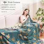 Boho Throw Blanket, 100% Cotton Ultra Soft Luxury Throw Rustic Quilt, 90"x98" Floral Printed Farmhouse Decor Bed Summer Blankets, All Season Rustic Reversible Bohemian Throw for Bed - Blue