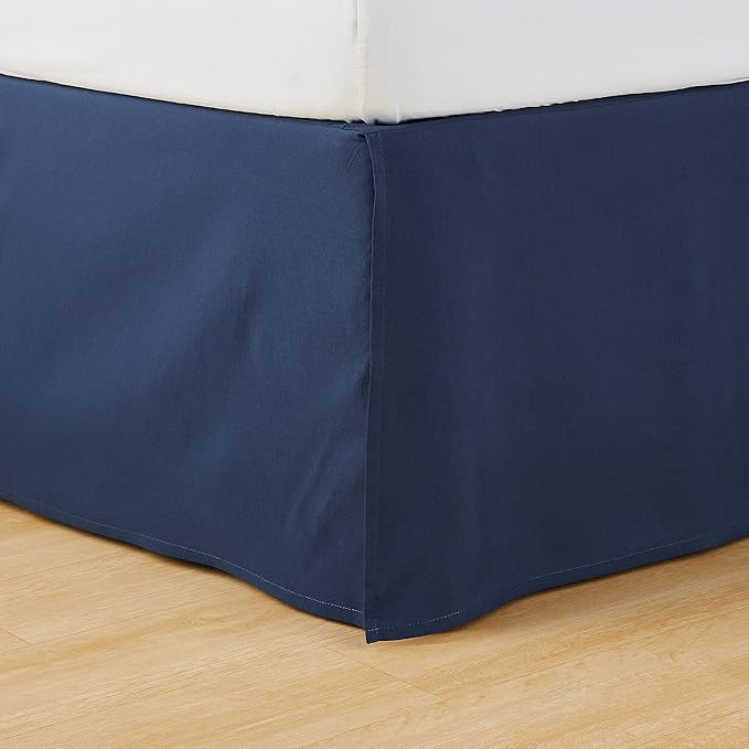 Amazon Basics Lightweight Pleated Bed Skirt, Full, Navy Blue, Solid