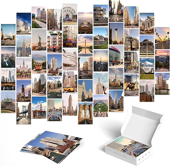 Y2K BOO Urban Wall Collage Kit - 50 Aesthetic Posters Featuring Famous American Cities & Landmarks, Trendy 4"x6" Prints for Teen Bedroom, Dorm Room & Apartment Wall Decor