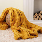Battilo Chunky Knit Throw Blanket, Soft and Thick Chenille Throw Blanket, 50"x60" Handmade Cable Knit Crochet Blanket, Large Rope Knot Throw Blankets for Couch Sofa Bed Home Decor, Mustard
