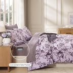Queen Comforter Set -7 Pieces Deep Purple Floral Comforter Set for All Seasons, Bed in a Bag Queen with Botanical Flowers Comforter, Sheets, Pillowcases & Shams
