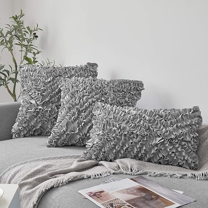 Leeden 12 x 20 Pillow Inserts (Set of 2) - Throw Pillow Inserts with 100% Cotton Cover - Decorative Rectangle Interior Sofa Pillow Inserts with Zipper for Sofa, Couch and Home Decor- White