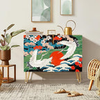 SIGNWIN Sideboard Buffet Cabinet, Kitchen Storage Cabinet with 2 Doors, Chinese Exotic Crane Bird, Cupboard Console Table for Dining Room - 35" L x 18" W x 29" H