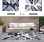 GENIMO Outdoor Rug 4' x 6' Waterproof for Patios Clearance, Reversible Outdoor Plastic Straw Camping Rug Carpet, Large Area Rugs Mats for RV, Camper, Deck, Balcony, Porch, Beach, Navy Blue&White