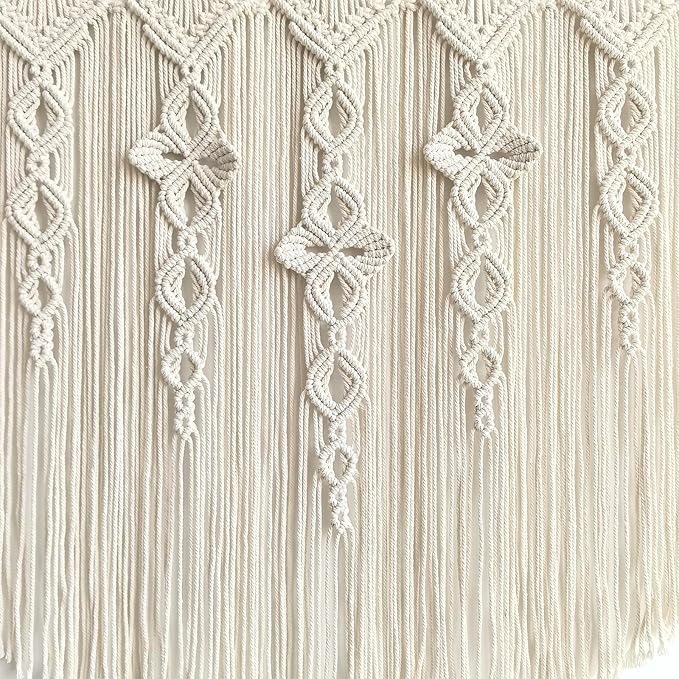 Achart Macrame Wall Hanging Large- Boho Wall Decor- large wall art- Wall Decor Living Room- Macrame Tapestry Boho Decor for Bedroom (Beige-Flower)