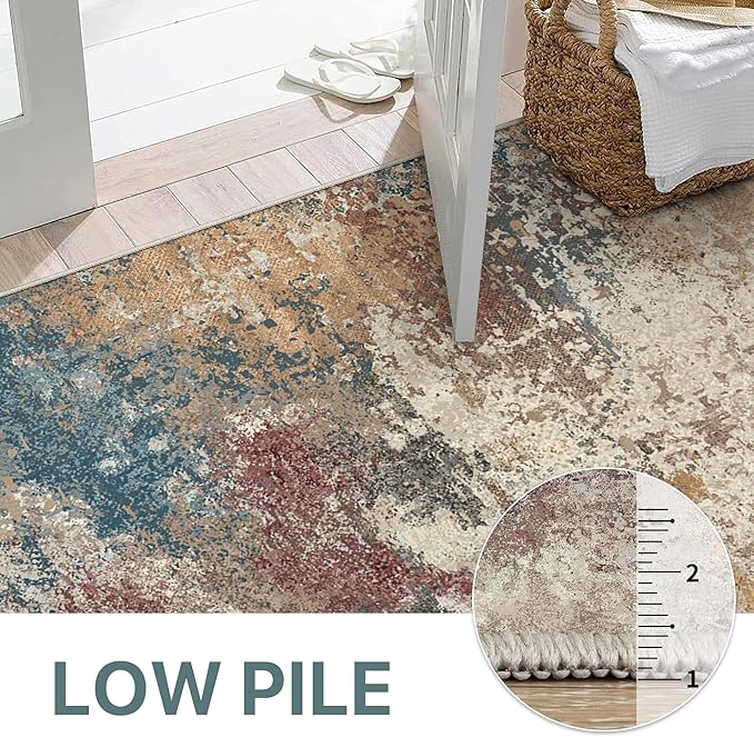 Area Rugs 8x10 Machine Washable Area Rugs for Living Room Bedroom Dining Room, Large Modern Abstract Colorful Soft Rugs, Indoor Low Pile Carpet with Non Slip Rubber Backing, Multi Beige