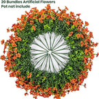 20 Bundles Artificial Flowers for Outdoor Fake Plants for Spring Decoration,Faux Eucalyptus Flowers for Planter UV Resistant Lifelike for Home Porch Garden（Orange）