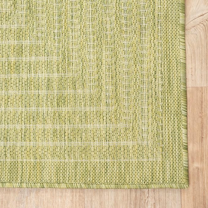 Adiva Rugs Outdoor Indoor Area Rug, Weather Resistant, Easy to Clean, Stain Resistant Floor Mat for Dining Room, Backyard, Deck, Patio (Olive Weiss, 2'6" x 7')