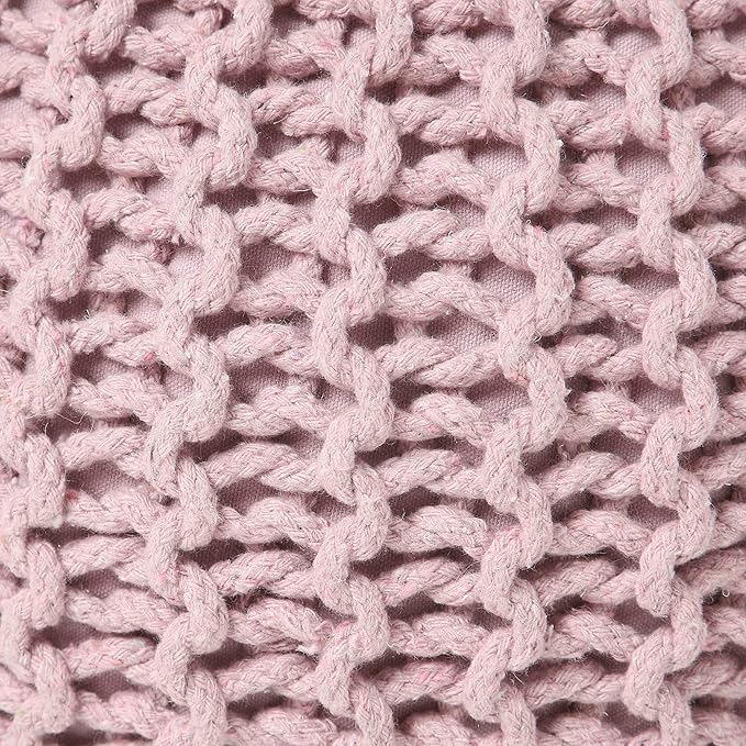 REDEARTH Round Pouf Ottoman - Hand Knitted Boho Poof Home Décor Pouffe Circular Footrest for Living Room - Bedroom - Lounge - 100% Cotton (19.5"x19.5"x14") - Pale Pink