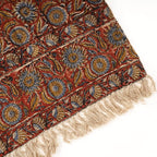 Handmade Cotton Throw Blanket | Floral Block Print in Orange & Navy | 48x70 Inches Fringed Bed Runner | Lightweight Boho Sofa Throw for Couch, Living Room & Bedroom Decor