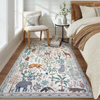 OJIA Jungle Print Washable Area Rugs 5x7, Soft Modern Rugs for Living Room Ultra-Thin Non-Shedding Bedroom Rug, Stain Resistant Neutral Area Rug Large Carpet for Dining Room Kids Nursery Playroom
