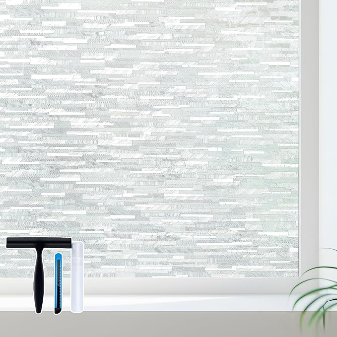 Volcanics Window Privacy Film with Installation Tools, Frosted Glass Window Film, Removable Window Clings for Home Office, Static Cling Opaque Stickers, UV Blocking 17.5 x 78.7 Inches