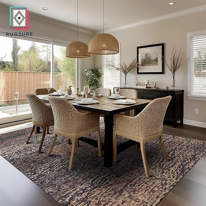 RUGSURE Washable Area Rug - 1/6 Thick - Stain & Water Resistant Non-Slip - Resistant Rug for Living Room, Bedroom, Nursery, Pet & Child Friendly, Vintage Charm Area Rugs (Rust, 5' x 7')