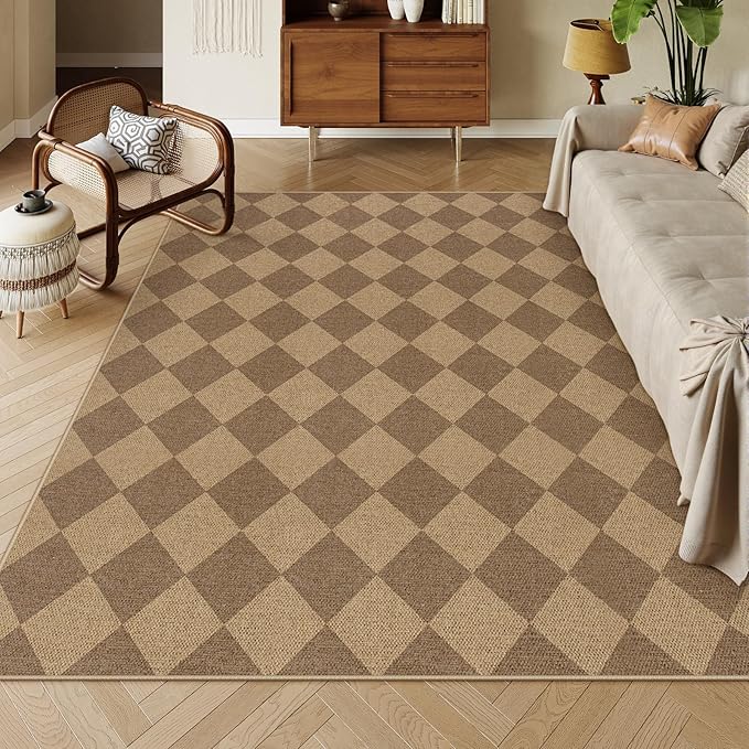 Lahome Checkered Easy Jute 6x9 Rug, Large Rugs for Living Room Dining Room Farmhouse Indoor Outdoor Carpet, Checkerboard Washable Geometric Rug Non Slip Black Carpet for Office Backyard Patio