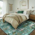 Machine Washable Rug 9x12 Area Rugs for Living Room Bedroom, Large Turquoise Abstract Area Rug Soft Throw Rugs, Low-Pile Floor Carpet with Non Slip Rubber Backing