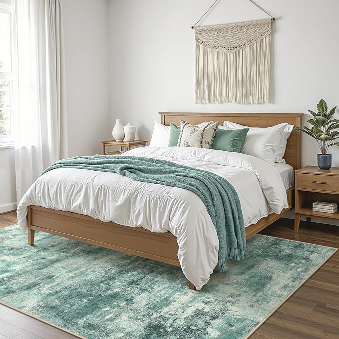 Area Rugs 10x12 for Living Room Bedroom, Modern Splash Abstract Machine Washable Rug, Large Soft Low Pile Floor Cover with Non Slip Backing for Dining Room, Teal Green