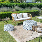 LVTXIII Outdoor Inflatable Ottoman, Fade-Resistant Round Footrest Stool D31”x H14”, Portable Patio Pouf for Garden Camping or Home Use, Boho Geometry Blue