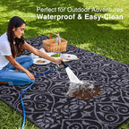 OLANLY Outdoor Rug Waterproof 9x12 ft Clearance, Reversible Outdoor Plastic Straw Rug with Floral Pattern, RV Mat for Patio, Camping, Balcony, Deck, Backyard, Black & Grey