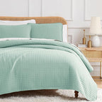 Southshore Fine Living, Inc. Oversized King Quilt Bedding Set, Soft Microfiber, Stain and Pet Hair Resistant Bedding, California/King Size Quilt Coverlet Bedspread Set with 2 Shams, Sky Blue