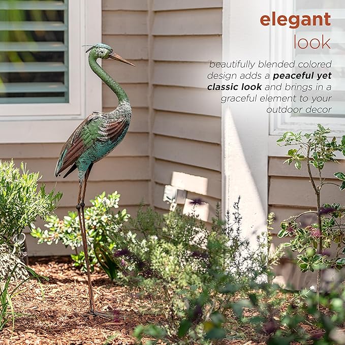 Alpine Corporation 40" Tall Outdoor Rustic Metal Crane Statue Yard Art Decoration