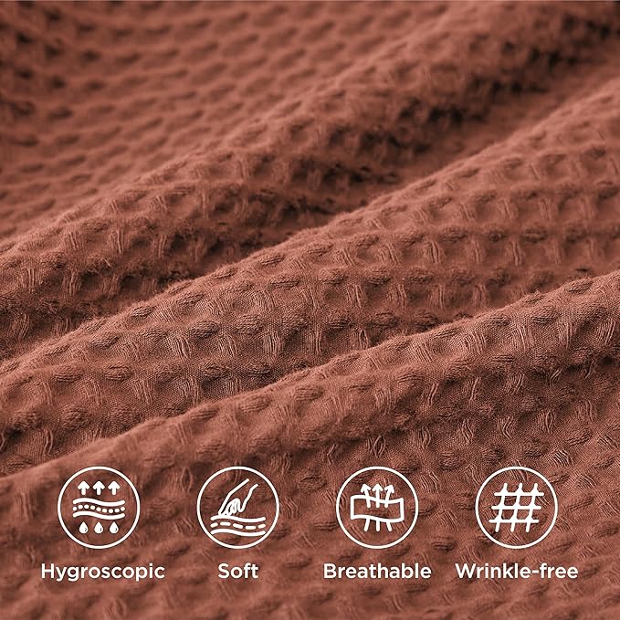 Bedsure Cotton Duvet Cover Queen - 100% Cotton Waffle Weave Burnt Orange Duvet Cover Queen Size, GentleSoft™ and Breathable Bedding Set for All Season, 3 Pieces, 90"x90"