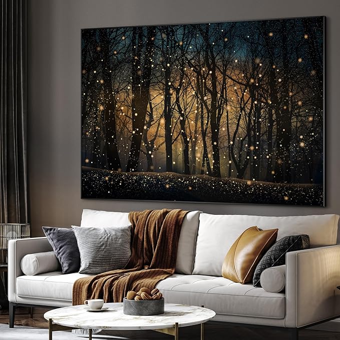 SIGNWIN 36"x46" Extra Large Framed Wall Art Magical Firefly Night Forest, Enchanted Woodland Scene for Home Living Room Bedroom Decor (Frame Assembly Required)
