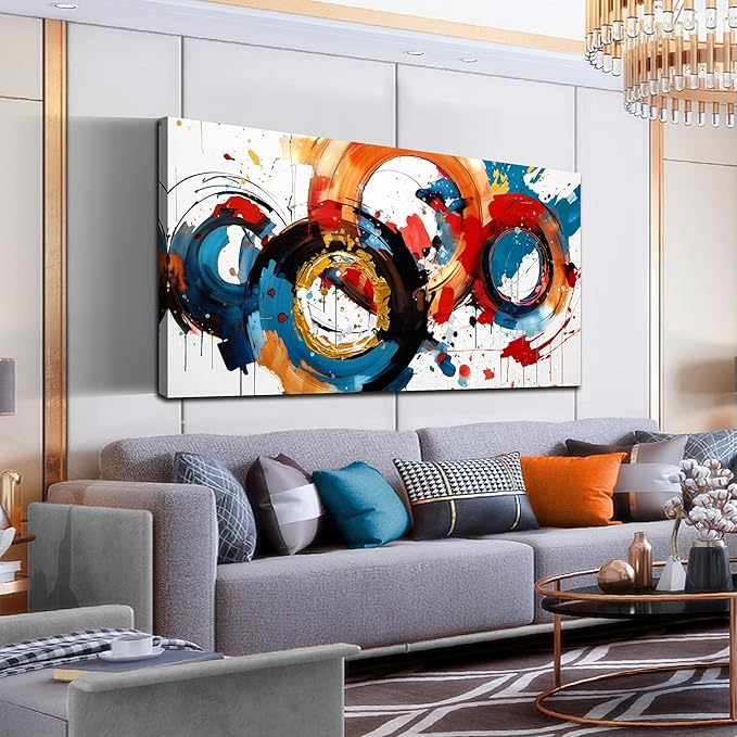 Abstract Wall Art Large Canvas Prints Modern Living Room Bedroom Home Office Wall Decor Framed Colorful Circle Abstract Picture Ready to Hang Size 30x60