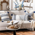 BlissBlush Navy Dark Blue Boho Decorative Lumbar Pillow Cover 14x36, Long Body Pillow for Bed, Accent Lumbar Throw Pillow for Couch, Modern Farmhouse Textured Pillowcase