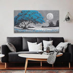 TAIJXAGSG Wall Art For Living Room Blue Tree Moon Canvas Art Wall Print Decor Artwork Print Painting 24" X 48" Modern Wall Art Picture For Bedroom Modern Salon Kitchen Office Home Wall Decor