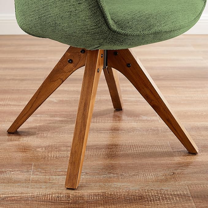 Art Leon Office Chair No Wheels - Mid Century Modern Desk Chair, Swivel Accent Chair with Oak Wood Legs, Fabric Upholstered Arm Chair, Green