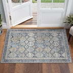 GENIMO 2x3 Area Rugs for Living Room, Machine Washable Non Slip Vintage Rugs, Low Pile Lightweight Chenille Print Rug for Bedroom, Dining Room, Home Office, Brown Blue