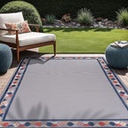Beverly Rug Outdoor Rug 9x12 Modern Bordered Large Area Rugs for Indoor and Outdoor Patio Easy to Clean Non Shedding Living Room Porch Garden Washable Outside Carpet (9 x 12 Gray)