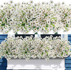 Uieke 16 Bundles Outdoor Artificial Flowers UV Resistant Fake Flowers No Fade Faux Plastic Plants for Garden Porch Window Box Home Outside Hanging Planter Spring Summer Décor (White)