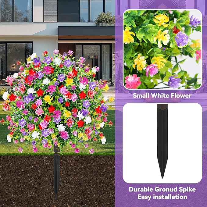 Artificial Boxwood Topiary Ball Trees with Ground Spikes UV Resistant Faux Greenery Shrubs Fake Shrubs for Outdoors, Realistic Faux Plants Bushes for Garden Porch Yard Patio Decor (Multi)