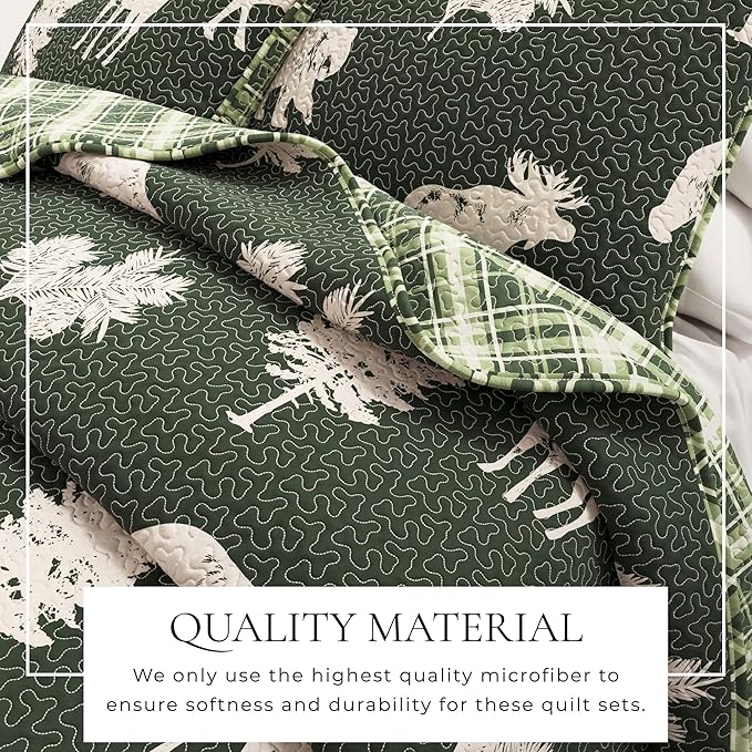 Lodge Bedspread King Size Quilt with 2 Shams. Cabin 3- Piece Reversible All Season Quilt Set. Rustic Quilt Coverlet Bed Set. Rio Ridge Collection (Forest Green)