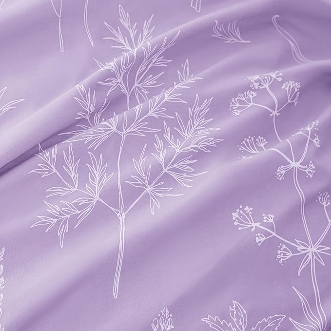 Love's cabin Lavender Comforter Set King - King Size Comforter Set, 3 Pieces Cute Floral Bedding Sets for All Seasons,1 Soft Reversible Botanical Flowers Comforter and 2 Pillow Shams