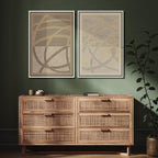 SIGNFORD Framed Canvas Print Wall Art Set Geometric Dot Patterns Earthy Beige and Brown Contrast Illustration Modern Art Decorative Nordic Nature for Living Room, Bedroom, Office - 24"x36"x2 White