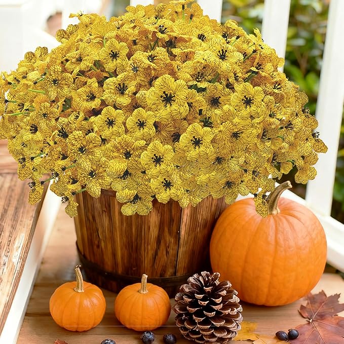 20 Bundles Artificial Flowers for Outdoors, UV Resistant Fake Flowers with Plastic Plants, Faux Silk Flowers for Planter Outdoors, Fake Realistic Flowers for Window Box Front Porch Patio Decor-Yellow