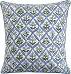 Ridhi Light Steel Blue Block Print Cotton Throw Pillow Covers for Decorative Couch Pillows for Living Room, Chic Boho Cute Outdoor Valentine Pillows Covers Gifts 18x18 Inches