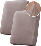 H.VERSAILTEX Velvet Stretch Couch Cushion Cover Plush Cushion Slipcover for Chair Loveseat Sofa Cushion Furniture Protector Seat Cushion Sofa Cover (2 Piece Medium Sofa Cushion Covers, Taupe Striped)