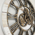 The Gears Clock The Original Real Moving Gear Wall Clock Vintage Industrial Oversized Rustic Farmhouse (24 inch (60cm), Vintage Desert Beige and Bronze)