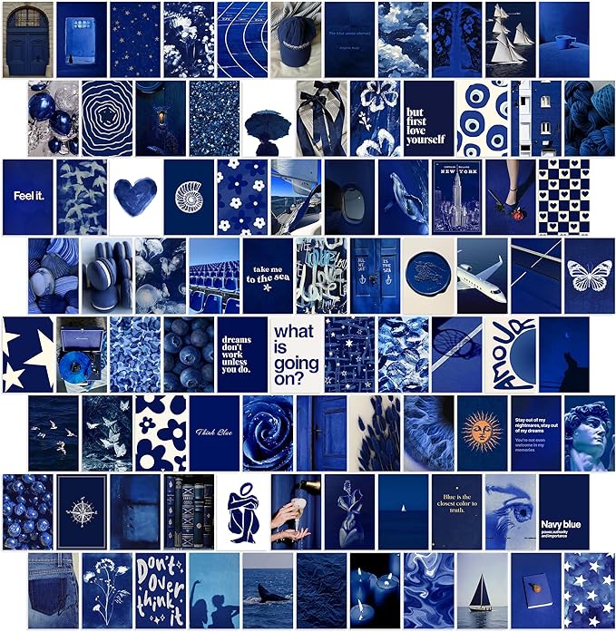 Y2K BOO Dark Navy Aesthetic Wall Collage Kit - 100 Trendy Deep Blue Photos for Minimalist Room Decor, 4"x6" Modern Art Prints for Teen Bedroom, College Dorm & Apartment Wall Aesthetic