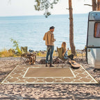 GENIMO 9' x 12' Outdoor Rug for Patio Clearance, Waterproof Indoor Outdoor Plastic Straw Rugs Carpet, Reversible Outside Area Rv Mat for Camping, Balcony Porch, Deck, Picnic, Beach (Brown & Beige)