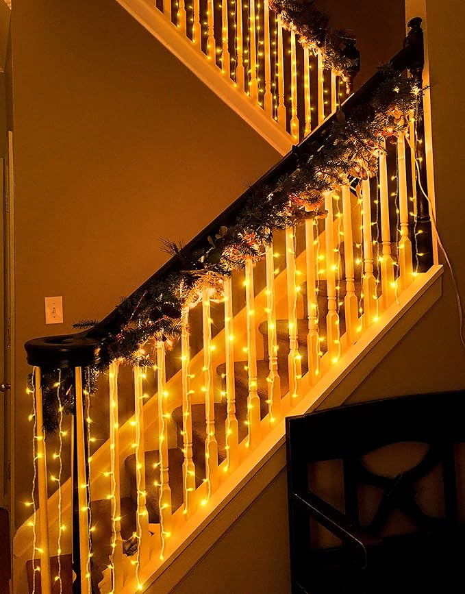 Eueasy Curtain-Lights Outdoor, 300 LED-Fairy Lights, Connectable15×3.3 FT with 8 Lighting Modes, for Balconies, Fences, Stairs Guardrails