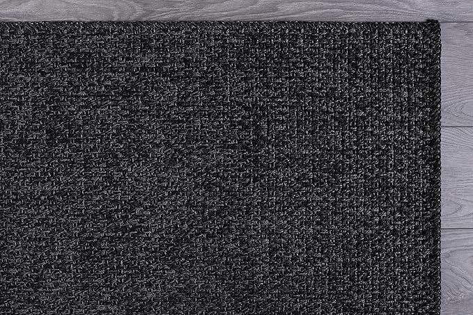 CAMILSON Easy Jute Rug 6x9, Indoor Outdoor Dark Gray Black Farmhouse Area Rugs for Living Room Patio and Kitchen Rug, Solid Boho Woven Design, Easy-Cleaning, Washable Outside Carpet Alfombras (6 x 9)