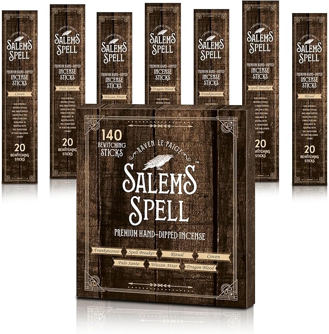 Mecka Salem Spell Incense Sticks | Set of 7 | Premium Slow Burn Organic Incense Sticks for Wicca Rituals and Mystic Vibes | 140 Insense Sticks of Palo Santo, Frankincense, Dragon Blood