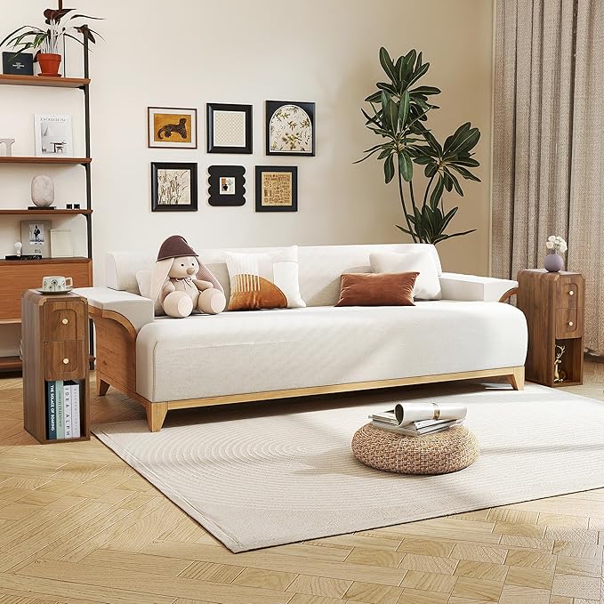 Narrow Nightstand with 2 Drawers, Small Bedside Tables, Mid-Century Modern Slim Night Stand with Storage, Wooden End Table for Small Spaces, Bedroom, Living Room (Walnut-1PCS)